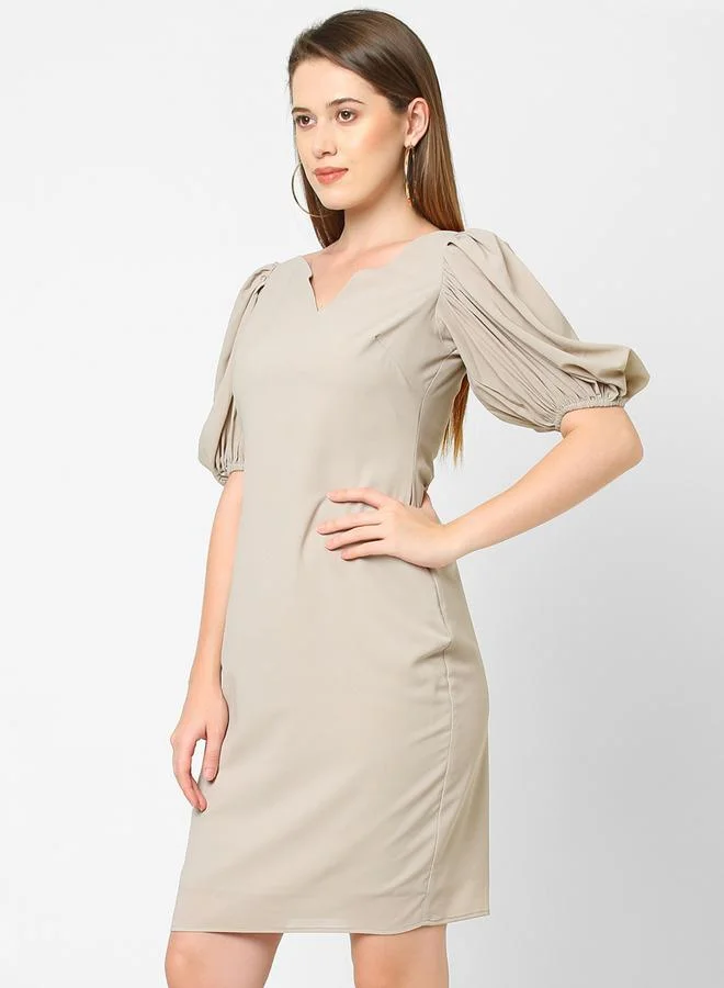 Mish  Women Grey Puff Sleeves Sheath Knee Length Dress for Women | Best Price UAE